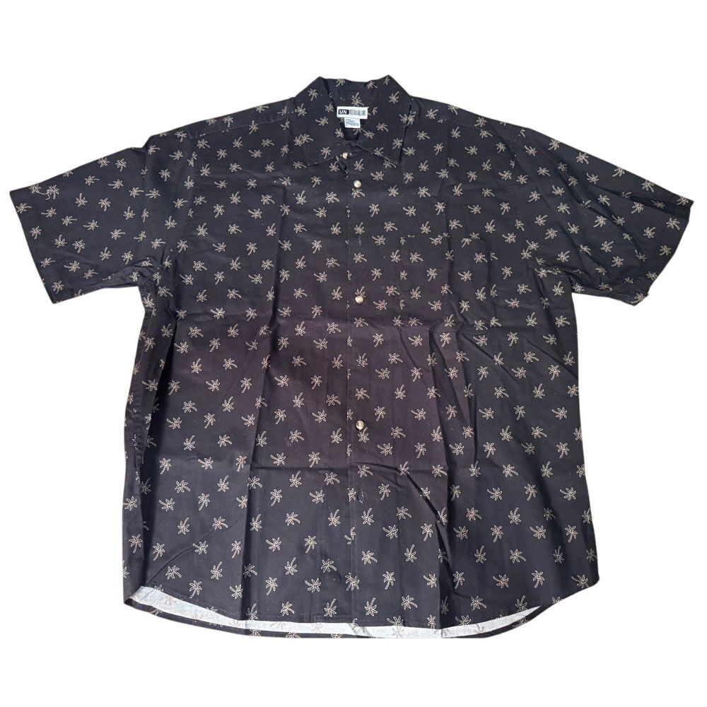 Men's Vintage Black Palm Tree Embroidered Cotton‎ Short Sleeve Button Up Shirt